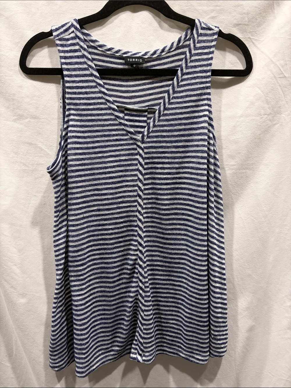 Torrid V-Neck Jersey Swing Navy Stripe Sleeveless Tank Top